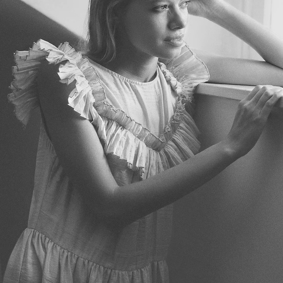 ANTHROPOLOGIE COREY LYNN CALTER RUFFLED MIDI DRESS-SIZE S - Picture 7 of 7